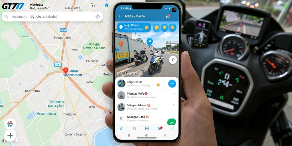 Antarmuka GT777 menampilkan rute dan informasi cuaca secara jelas.