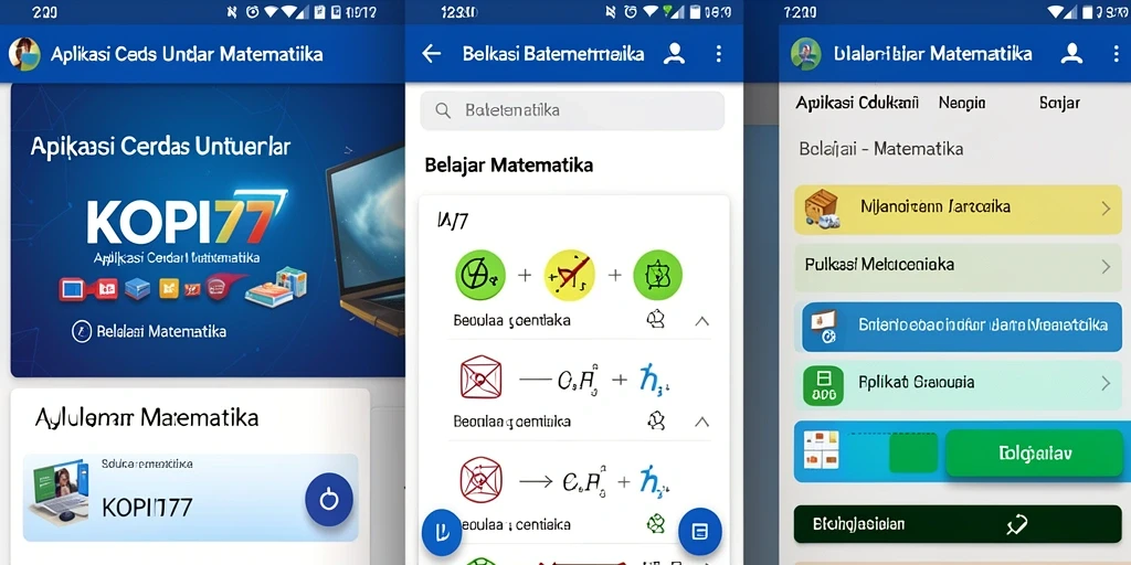 Screenshot antarmuka aplikasi KOPI77 untuk belajar matematika.