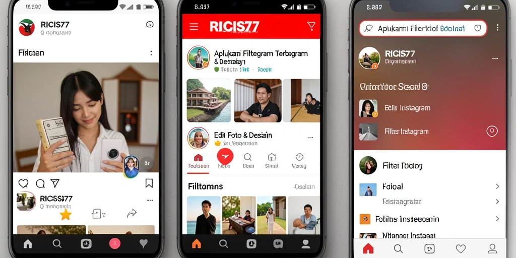 Antarmuka RICIS77 dengan berbagai pilihan filter Instagram