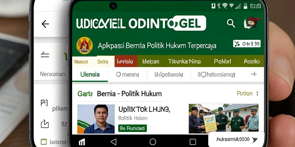 Tangkapan layar antarmuka aplikasi UDINTOGEL dengan berita Politik Hukum.